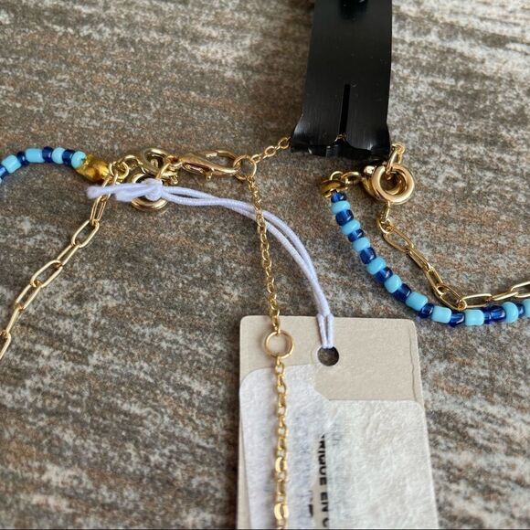 BP Bead and Pendant Layered Necklace Blue Multi Pink Gold - Picture 2 of 4